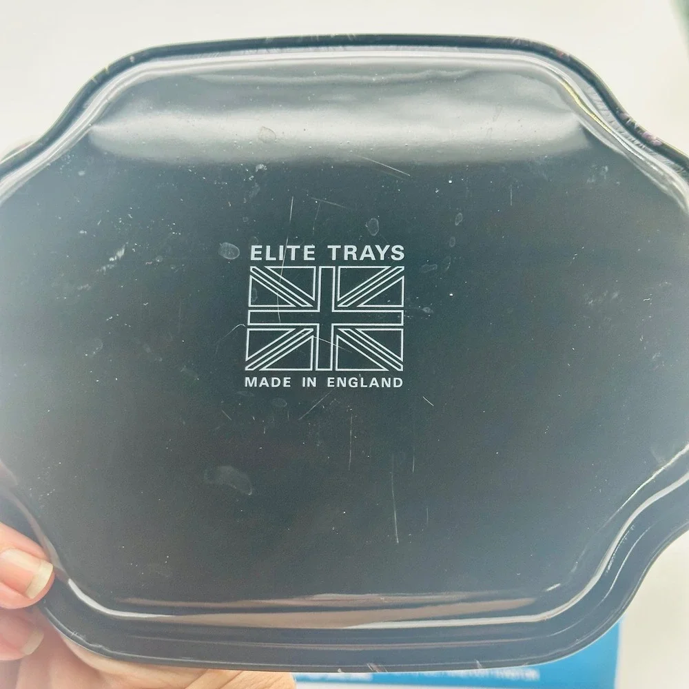 Vintage Elite Trays Set of 6 Floral Fruit Grapes Tin Mini Trays England Black